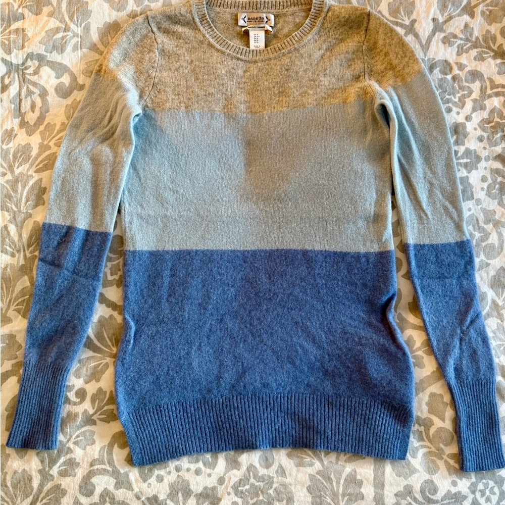 Nanette Lepore 100%Cashmere Sweater Color Block Luxury Knit Top Sz S